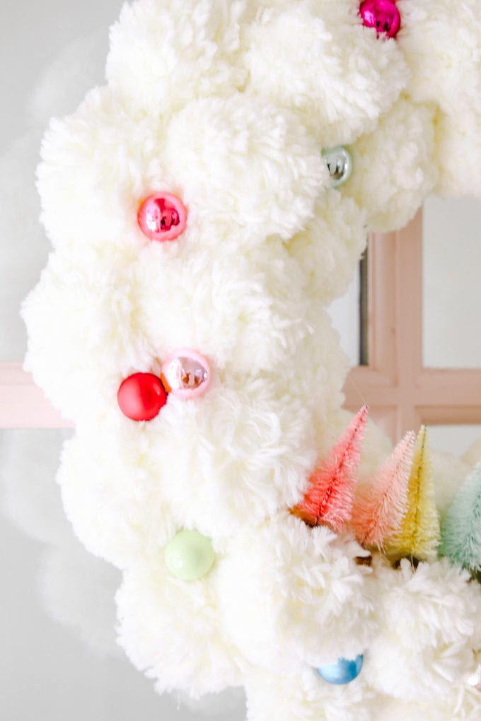 christmas wreath with bottle brush trees