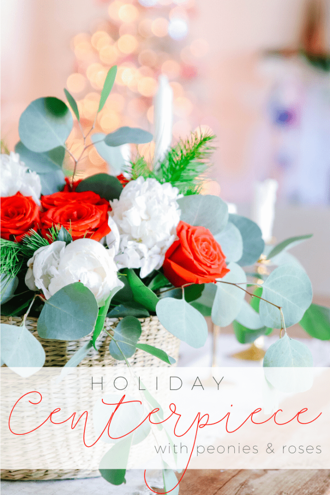 holiday centerpiece with peonies