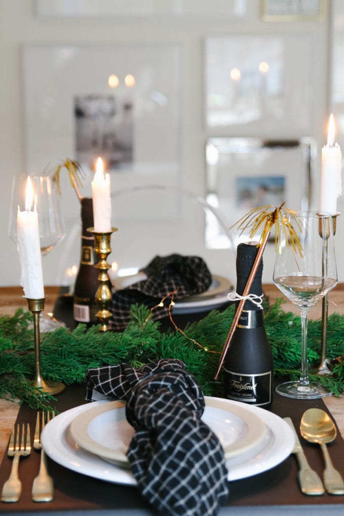 How to Set a Sparkling New Year's Eve Tablescape with Black and Gold Glam