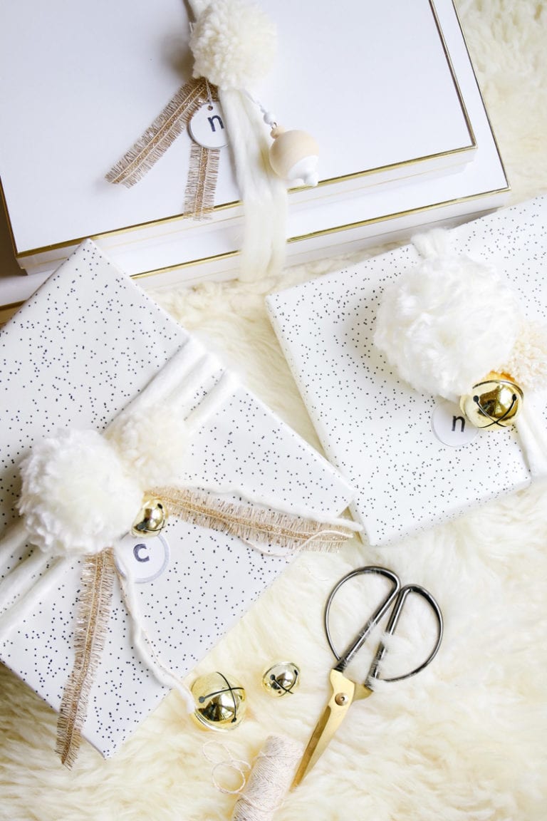 Pom Pom Gift Wrap For Christmas Modern Glam