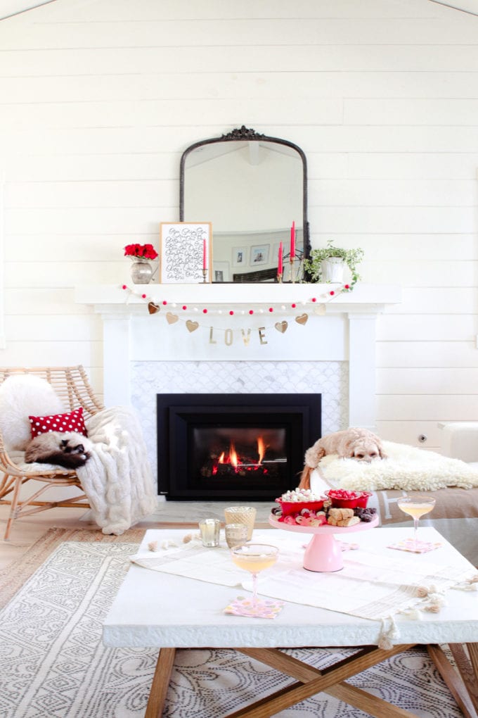 red and white mantel decorations