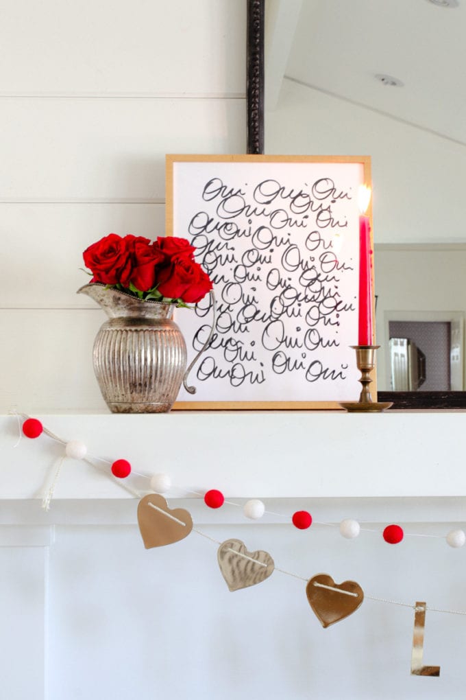 french valentine's day mantel decor