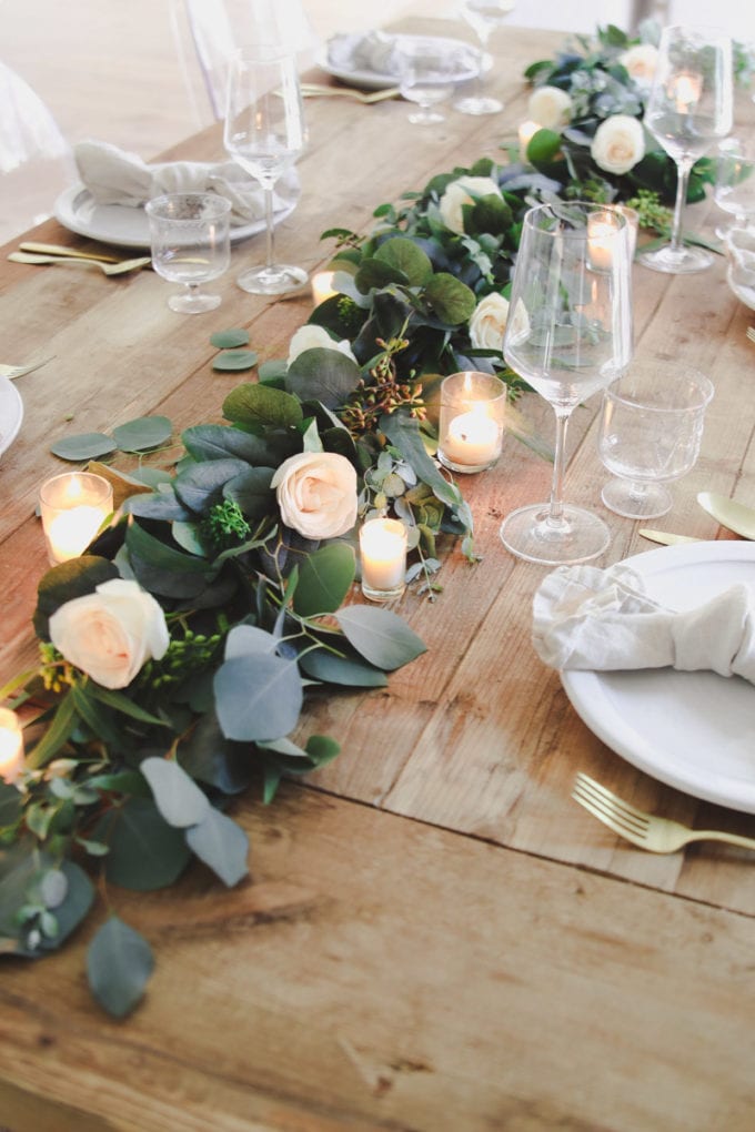 spring table centerpiece with eucalyptus