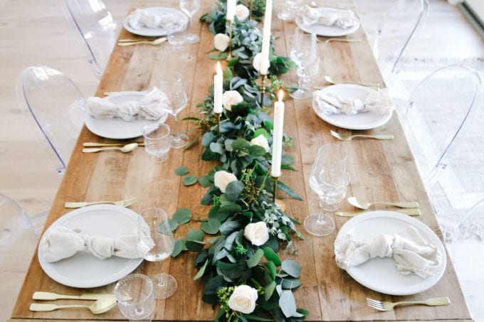 spring table setting with roses