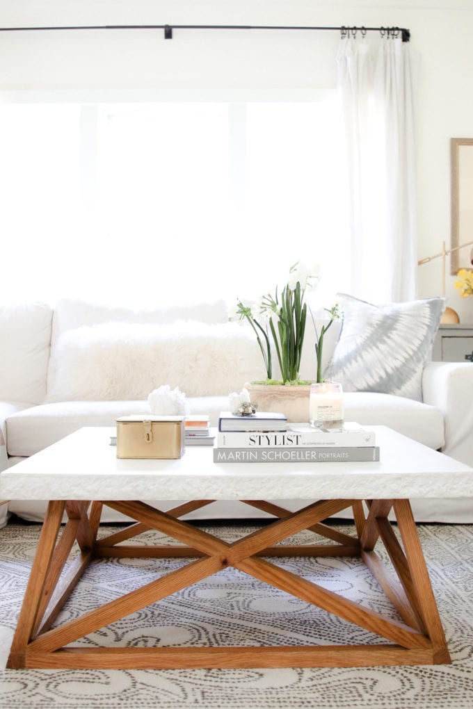 spring coffee table flower arrangement