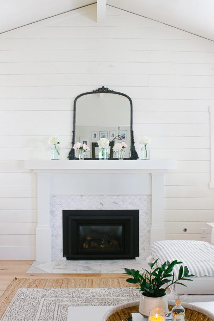 summer mantel with peonies