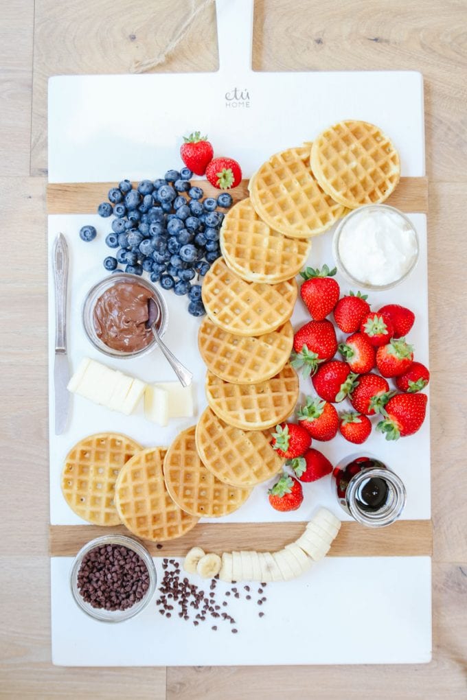 charcuterie board with waffles