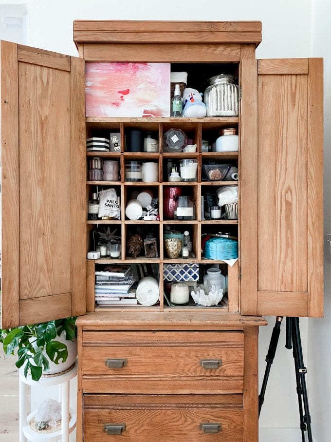 antique cupboard with mail slots