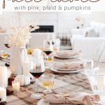 fall tablescape with pink and plaid