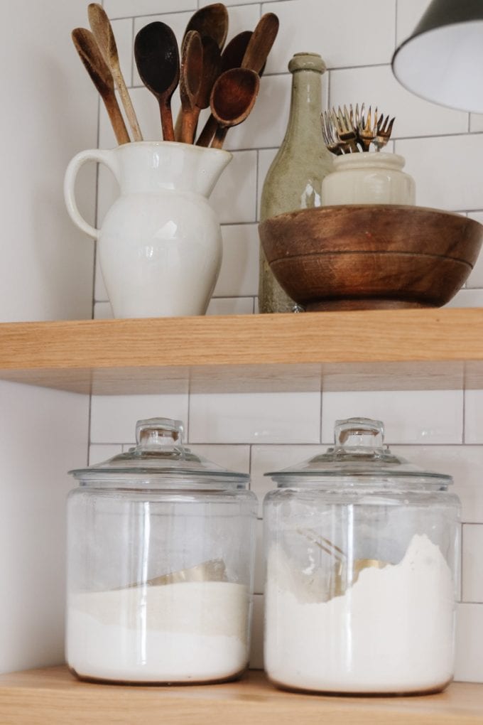 white oak kitchen shelves