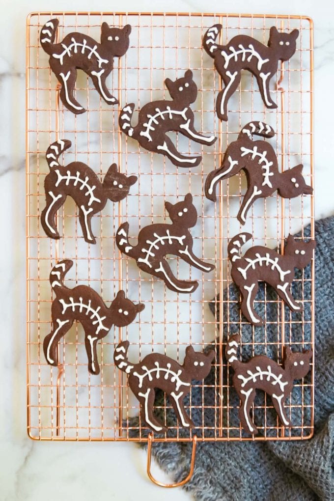 black cat skeleton halloween cutout cookies