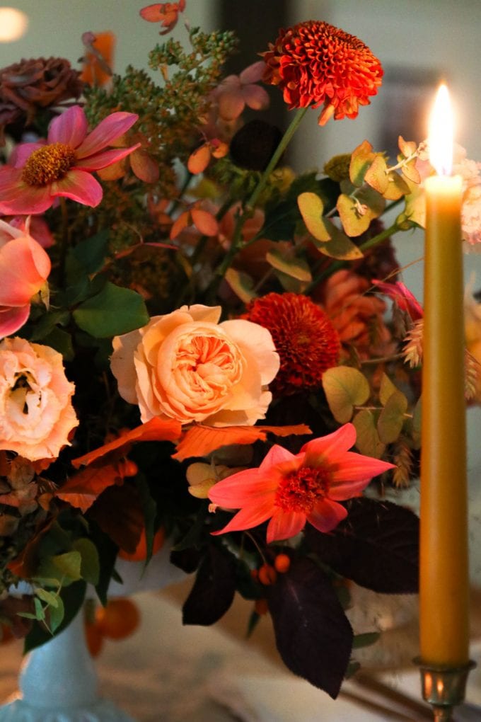 fall flower arrangement with roses