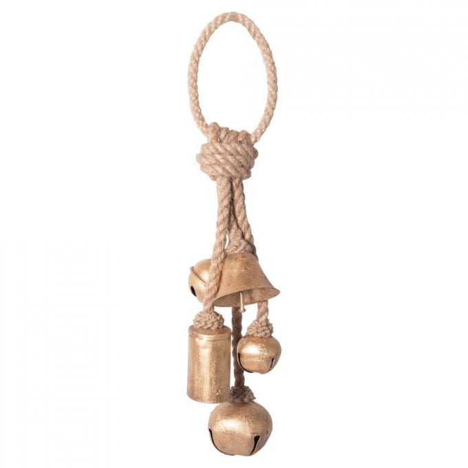 holiday brass bells on jute