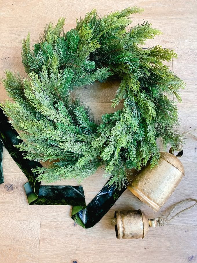 christmas wreath with bells and ribbon