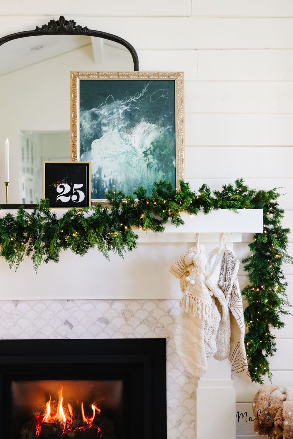 Natural and Cozy Christmas Mantel - Modern Glam - Interiors