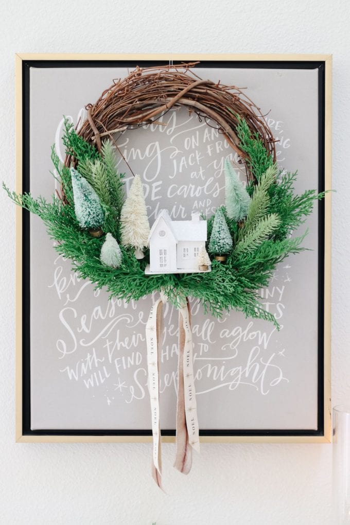 winter village wreath diy for the holidays