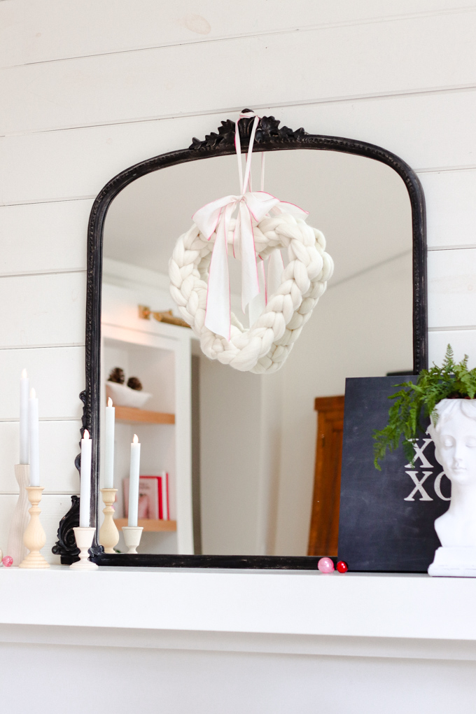 chunky knit heart wreath