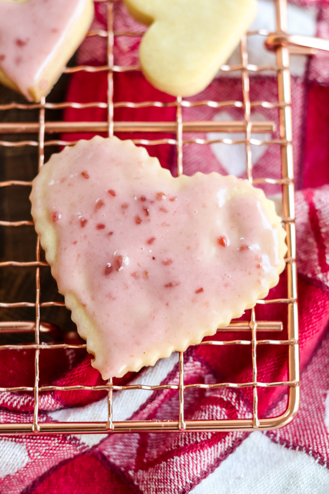 shortbread cutout cookies with raspberry glaze