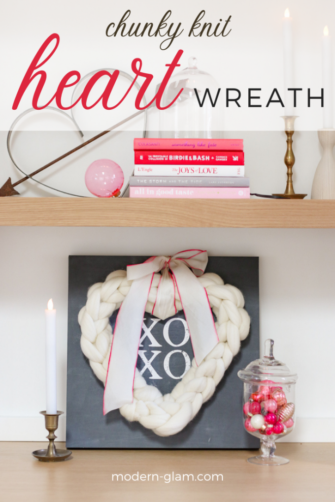 chunky knit heart wreath DIY