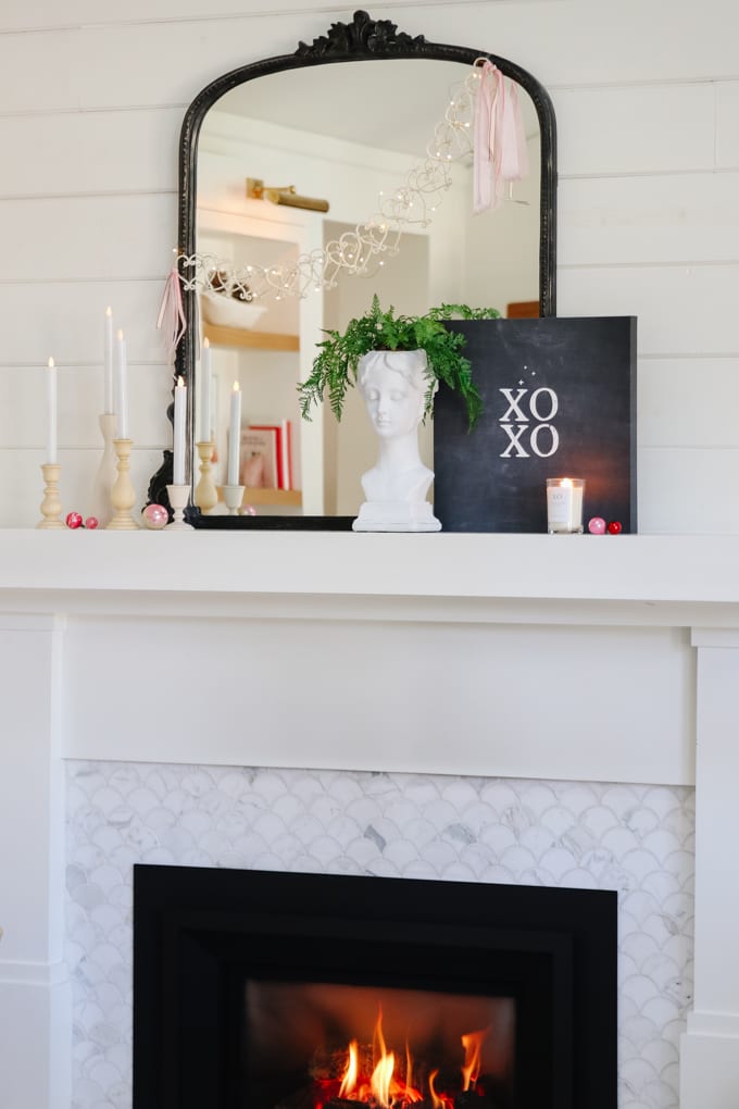 valentine's day mantel styling