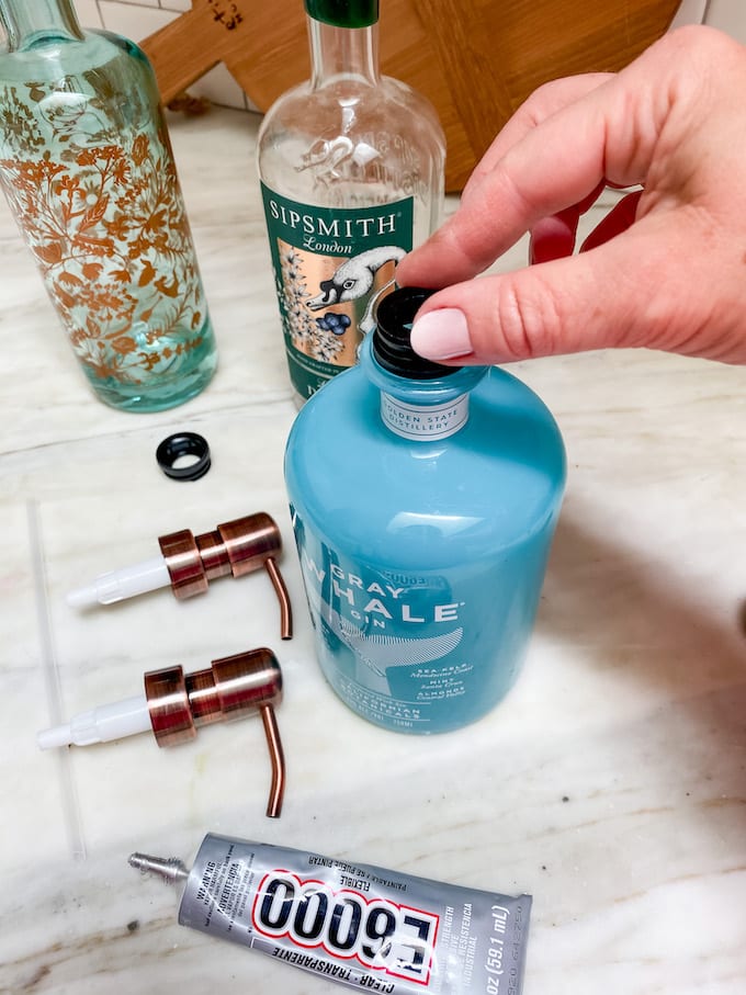 turn a gin bottle into a soap dispenser