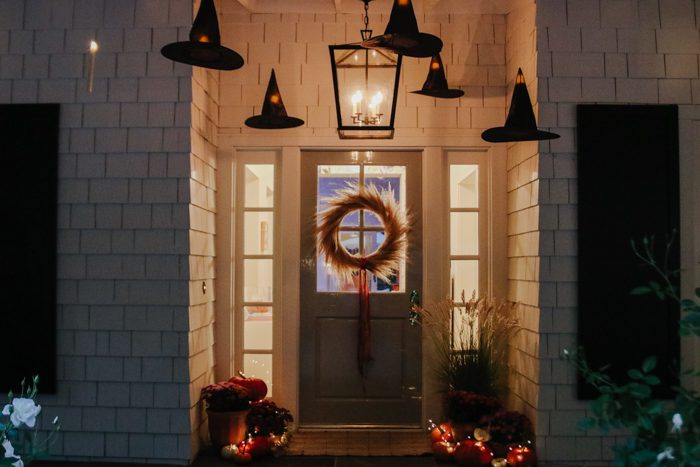 halloween porch at night