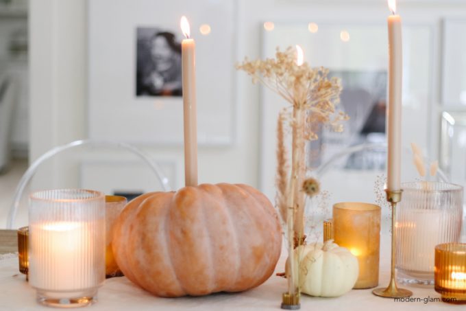 diy candle holders using big pumpkin