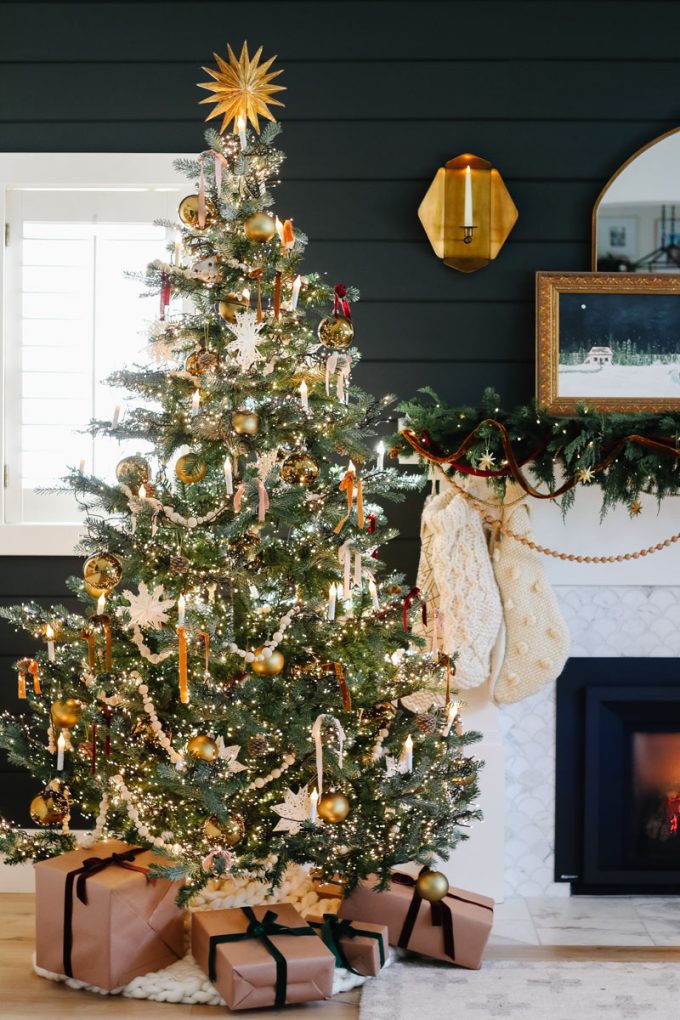 old world christmas tree with candle lights