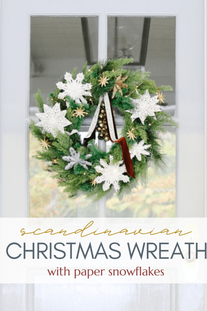 DIY Christmas wreath with paper snowflakes