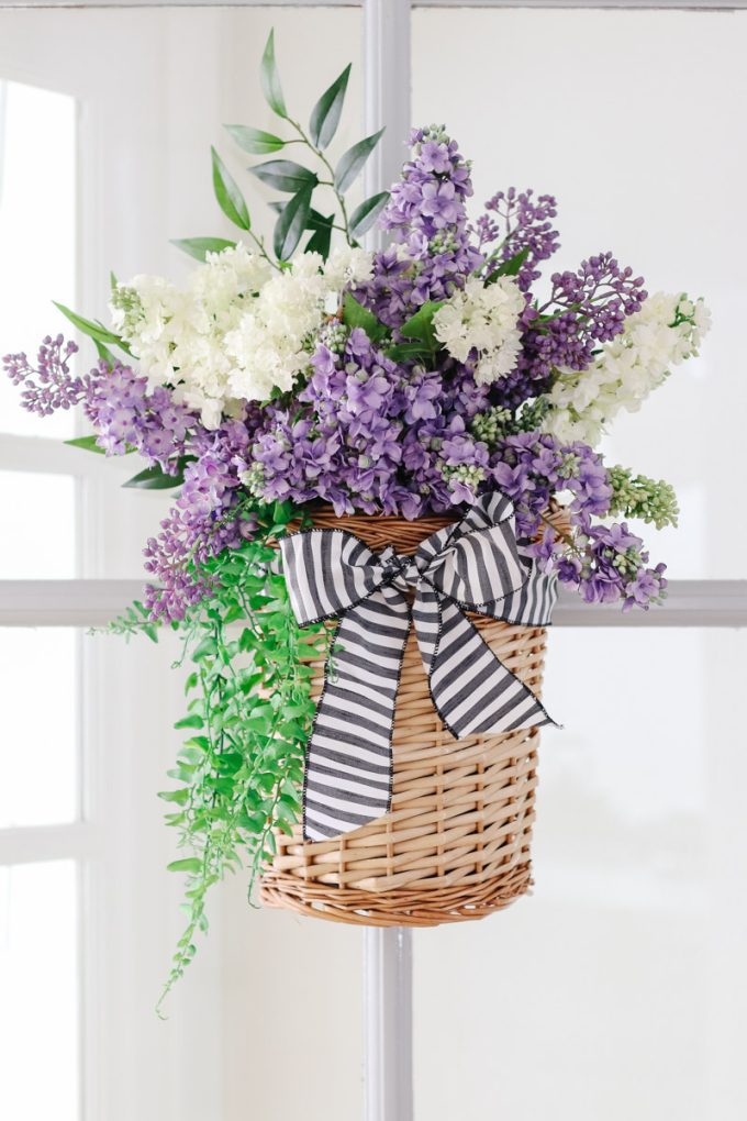 lilac basket for front door summer decor