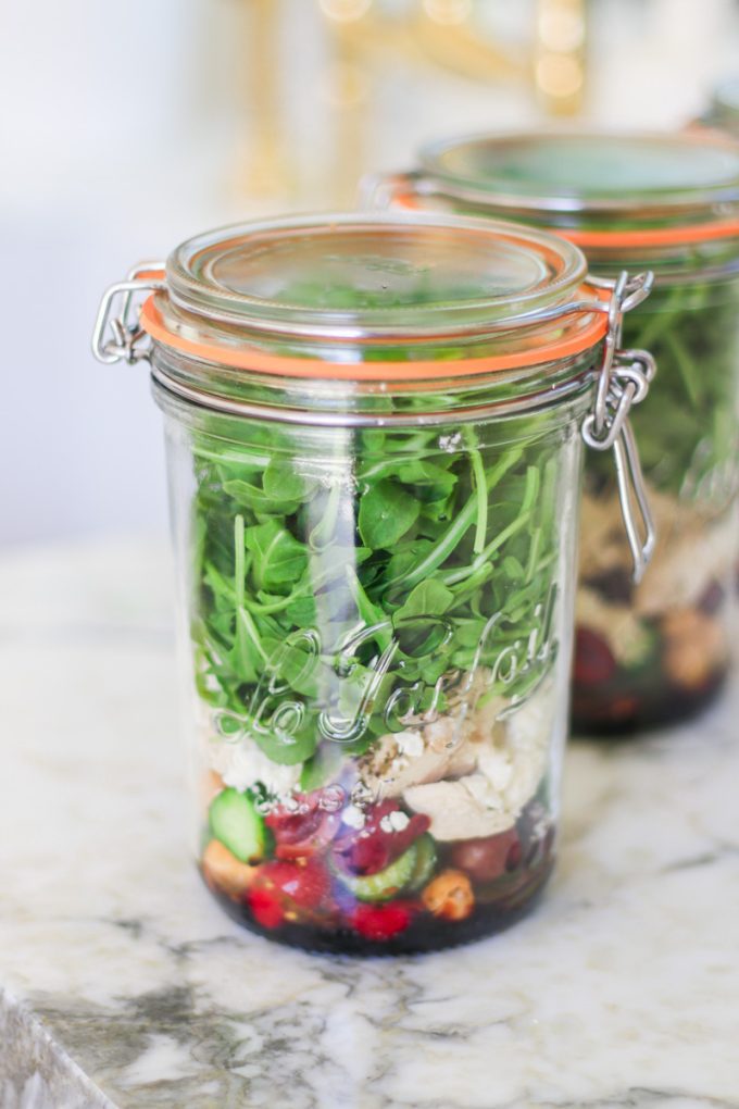 Mason Jar Salads with Kalamata Dressing