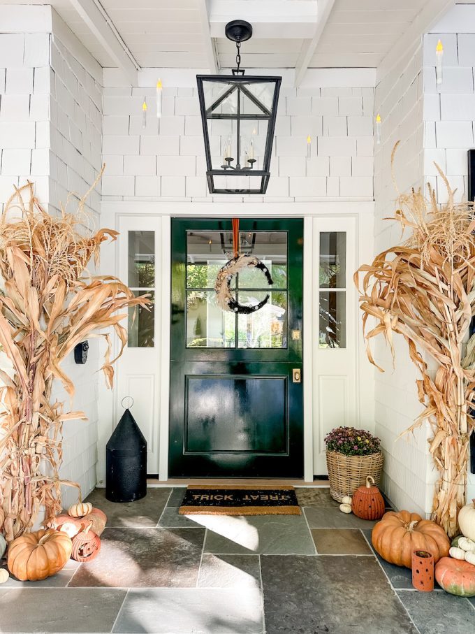 fall porch with cornstalks
