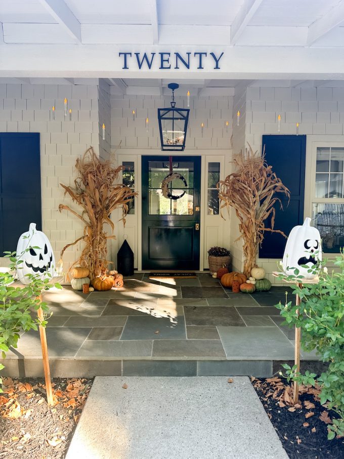 Halloween Porch with Cornstalks