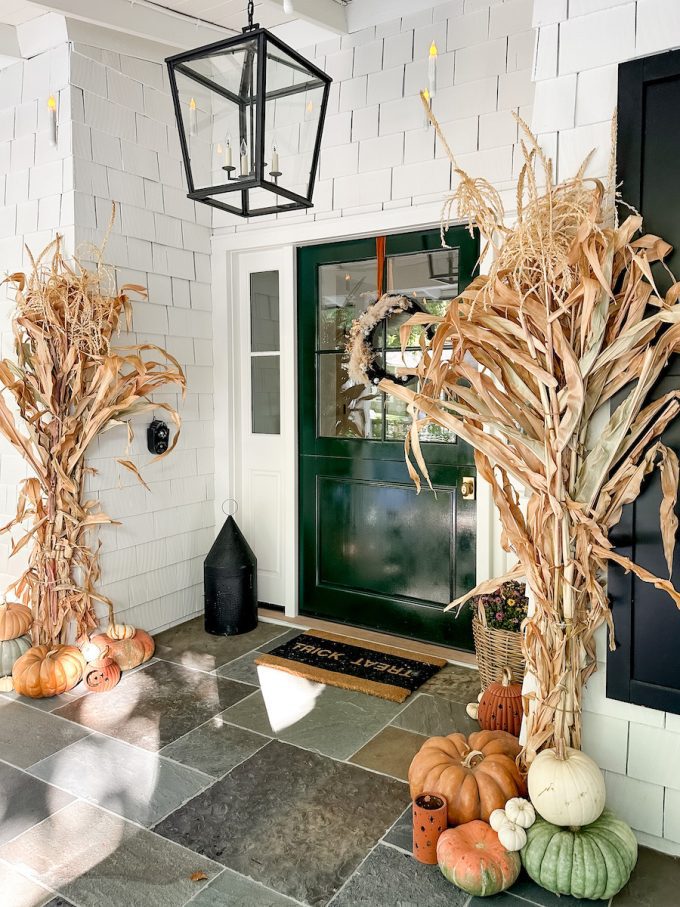 porch with cornstalks